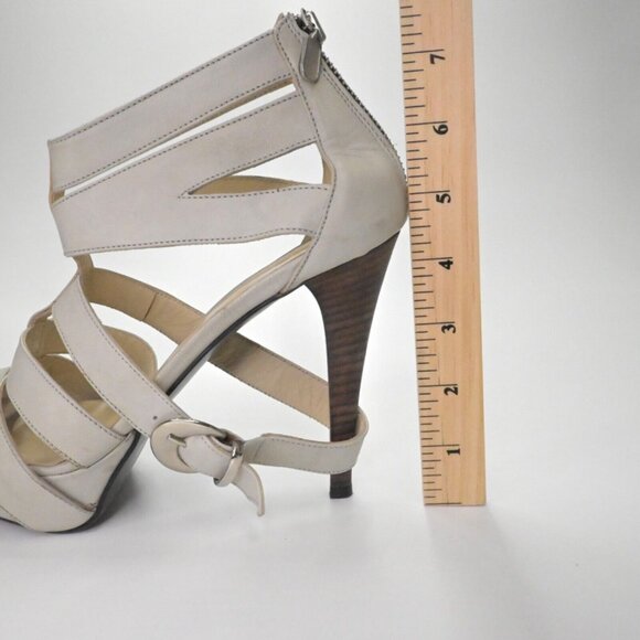 Vtg INNUE Heels Womens Size 38 Gray Leather Strappy Buckle Stiletto Back Zip 00s - Picture 11 of 14
